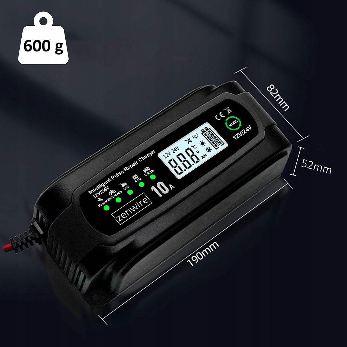 Chargeur-redresseur de batterie de voiture avec fonction de réparation 12 V, 24 V, 10 A Zenwire JMD-10