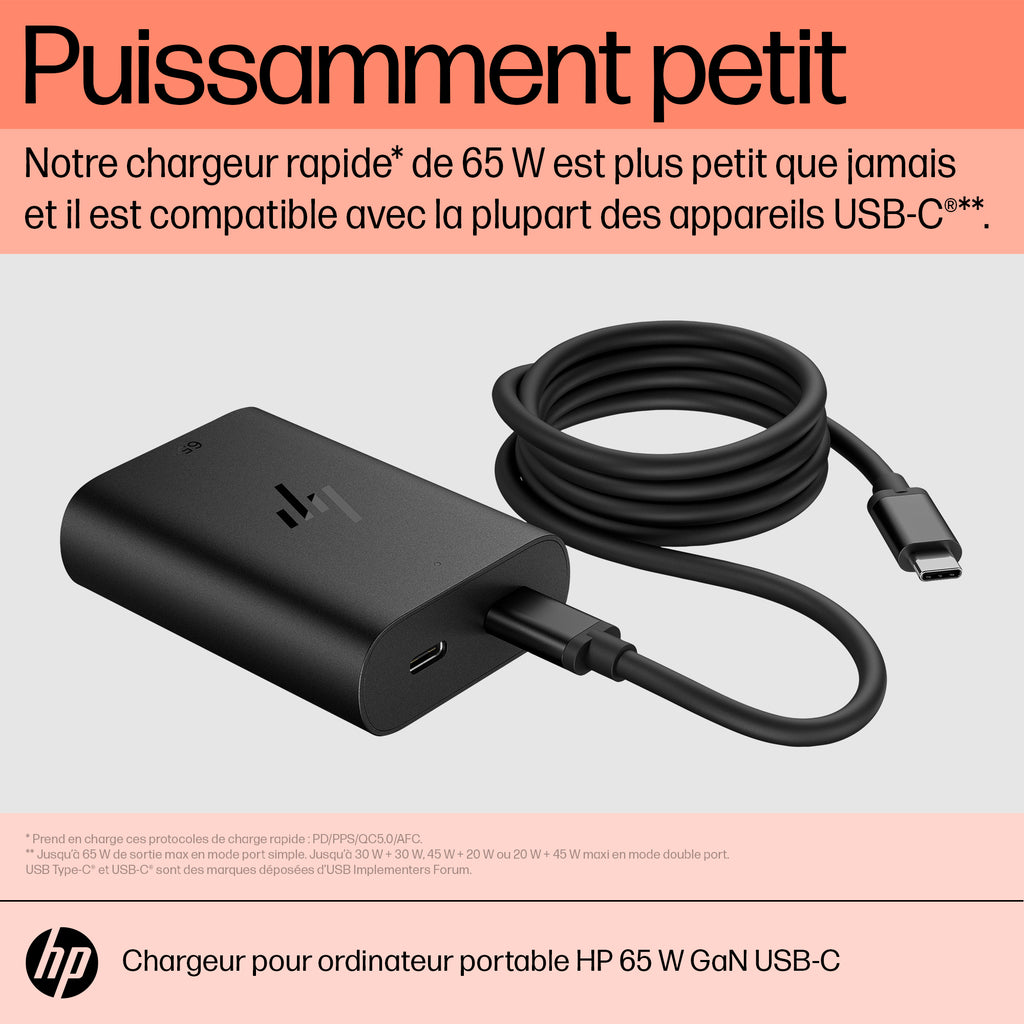 HP Chargeur pour ordinateur portable 65 W GaN USB-C - vue 7