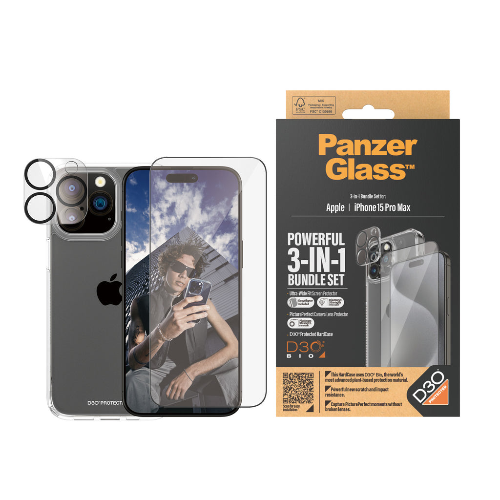 PanzerGlass ® 3-in-1 Bundle iPhone 15 Pro Max Protection d'écran transparent Apple 1 pièce(s)