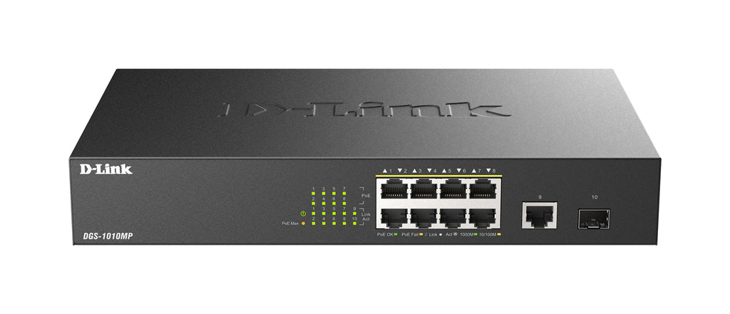D-Link DGS-1010MP/E Commutateur Réseau Non-géré L2 Gigabit Ethernet PoE 1U Noir