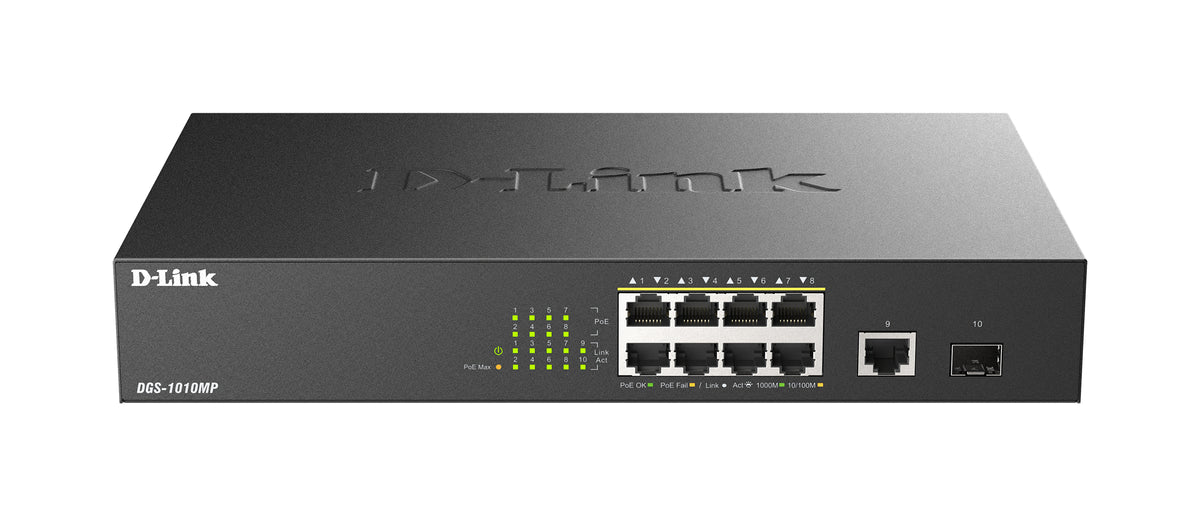 D-Link DGS-1010MP/E Commutateur Réseau Non-géré L2 Gigabit Ethernet PoE 1U Noir