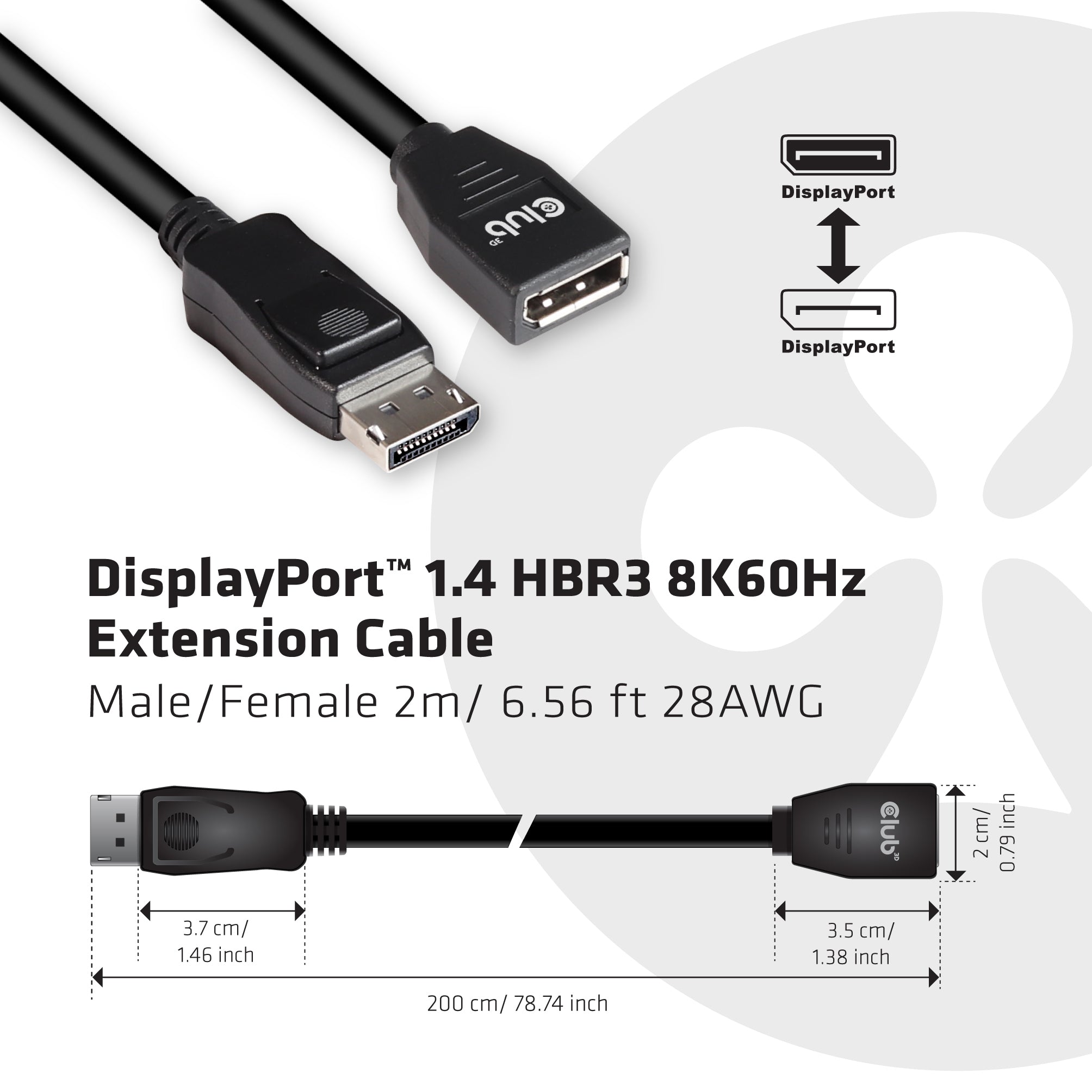 CLUB3D CAC-1022 câble vidéo et adaptateur 2 m Displayport 1.4 Noir