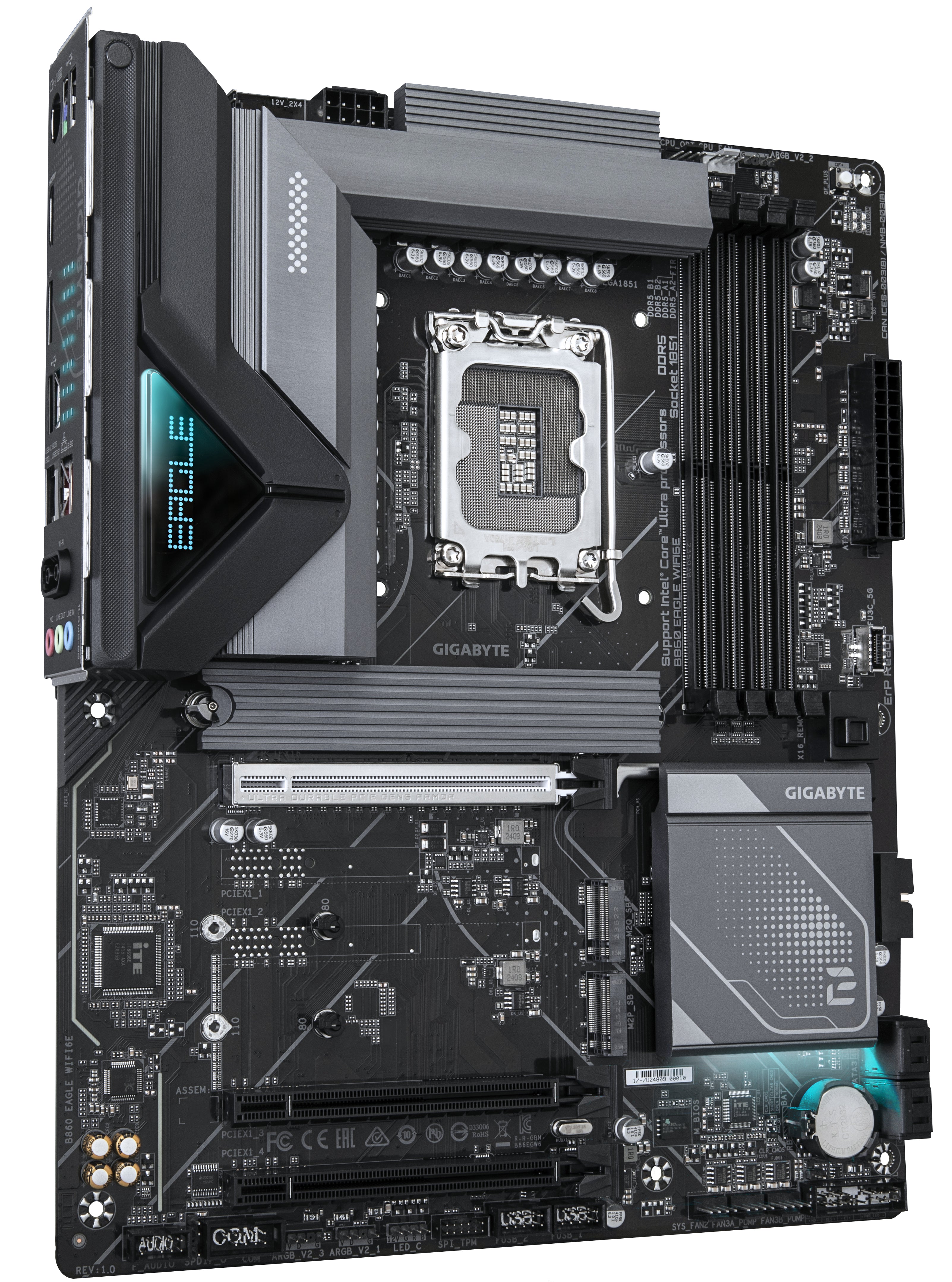 GIGABYTE B860 EAGLE WIFI6E Carte mère - Processeurs Intel Core Ultra, VRM 12+1+2+1 phases, jusqu'à 9066MHz DDR5, 1xPCIe 5.0 + 2xPCIe 4.0 M.2, LAN 2,5 GbE, WIFI 6E, USB 3.2 Gen 2x2