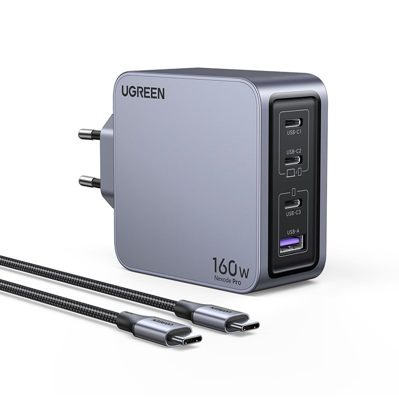Ugreen Nexode Pro Chargeur GaN 160W avec Câble USB-C, Charge Rapide Universelle, Noir/Gris