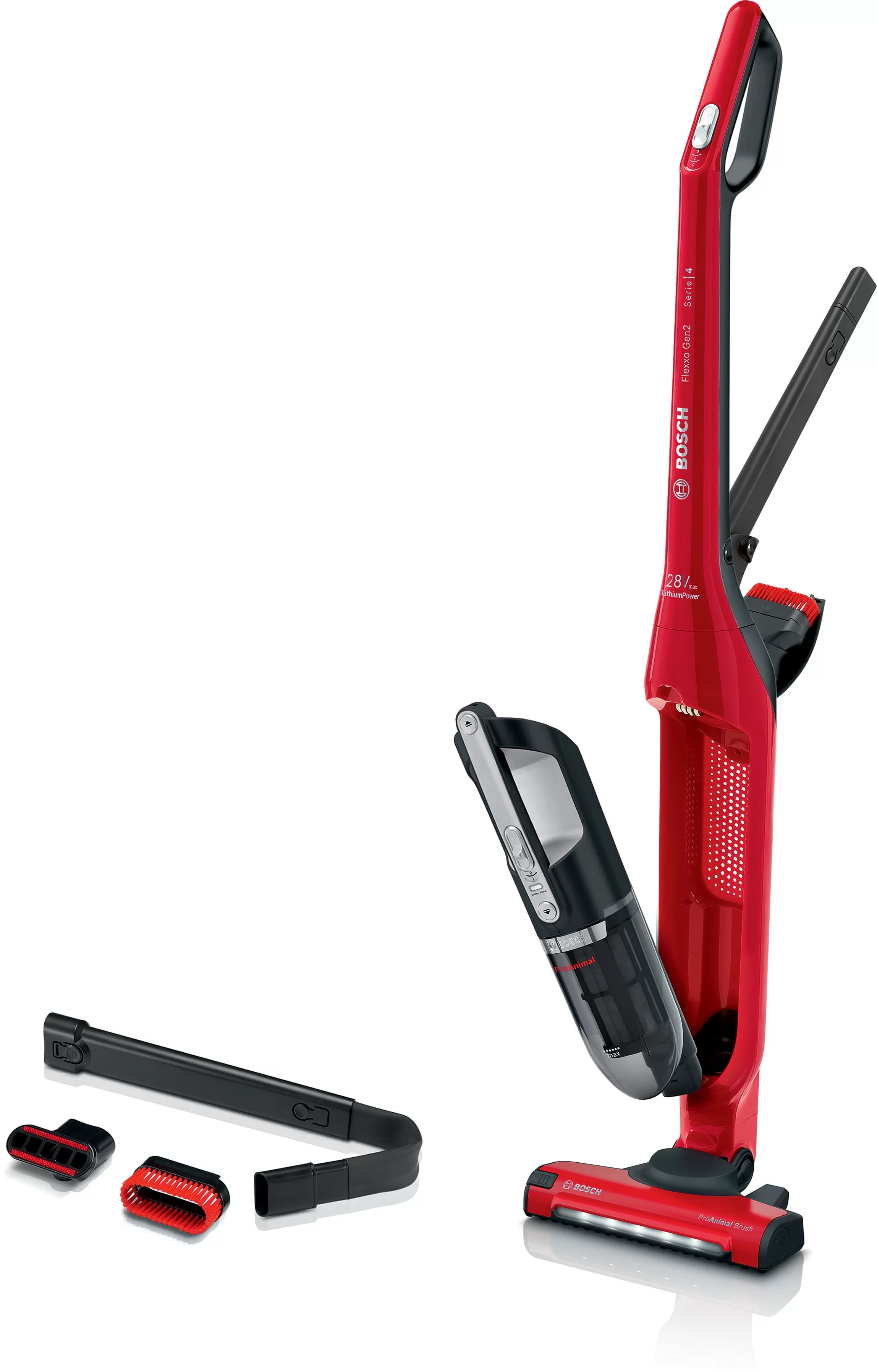 Bosch Bosch Serie 4 BBH3ZOO28 aspirateur balai et balai électrique Batterie Sec Sans sac 0,4 L Rouge 2,15 Ah