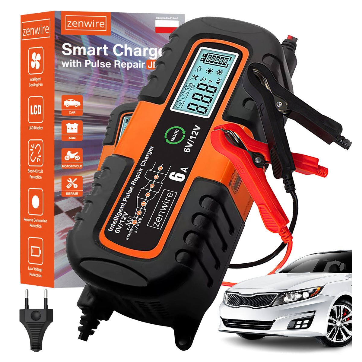 Chargeur-redresseur de batterie de voiture avec fonction de réparation AGM 6 V / 12 V Zenwire JMD-6S