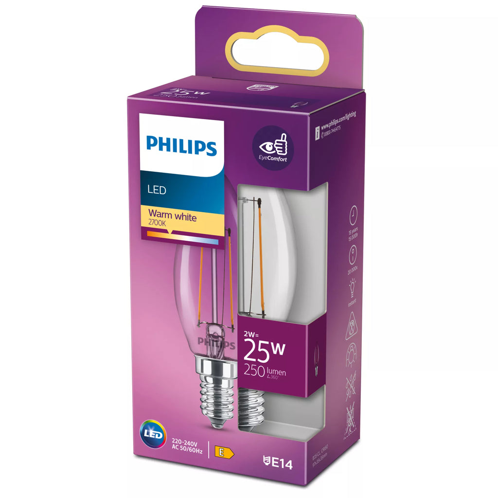 Philips Ampoule flamme transparente à filament 25W B35 E14