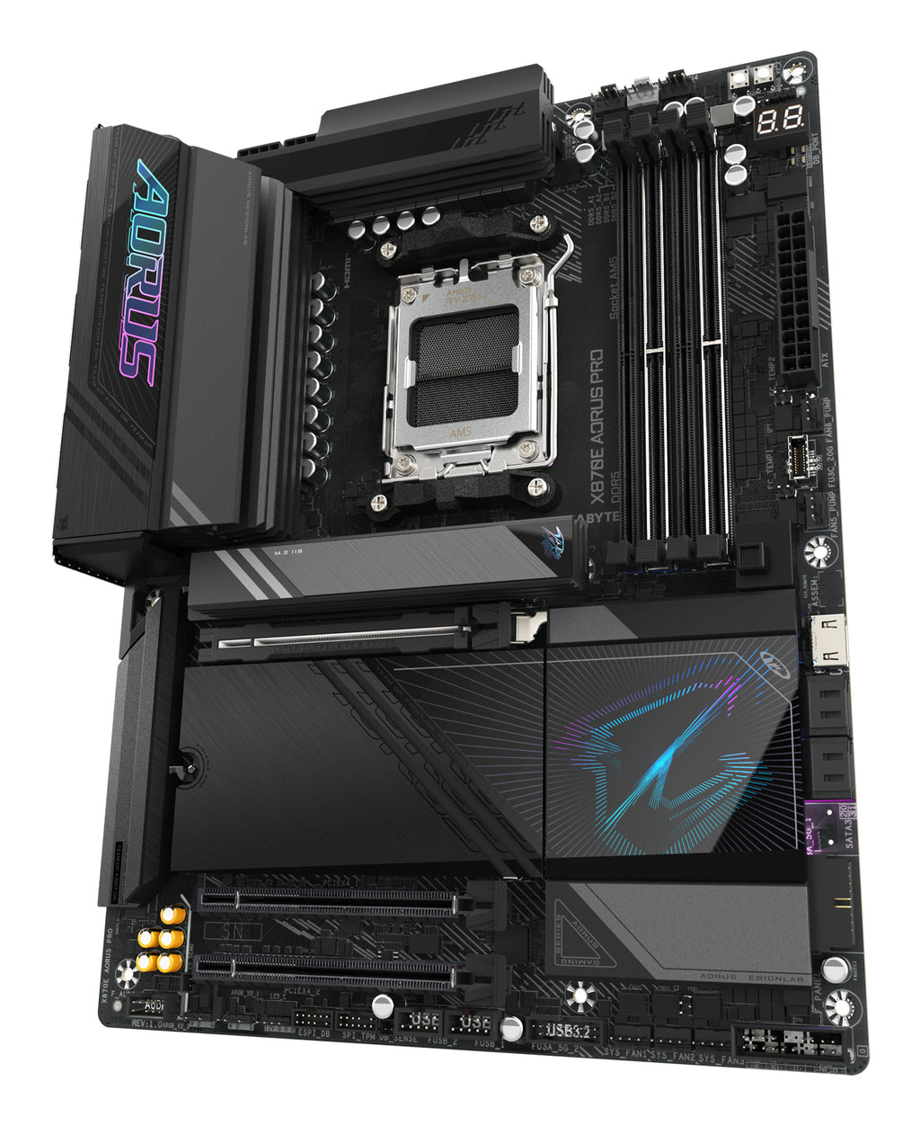 GIGABYTE X870E AORUS PRO Carte Mère - Prend en charge les processeurs AMD Ryzen 9000, 16+2+2 phases VRM numérique, jusqu'à 8000MHz DDR5 (OC), 3xPCIe 5.0 + 1xPCIe 4.0, Wi-Fi 7, LAN 2.5GbE, USB 4