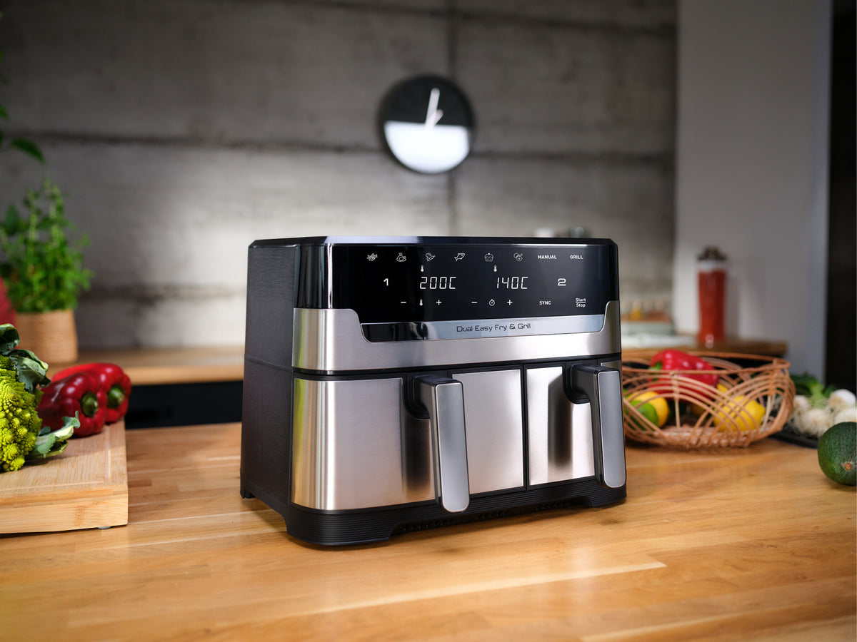 Tefal Dual Easy Fry & Grill EY905D Friteuse à Air Chaud Double 8,3 L 2700 W Acier Inoxydable