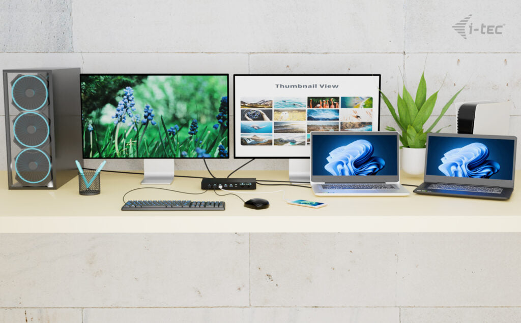Station d'accueil USB-C KVM Dock PRO pour 3 Hôtes, Double Vidéo, 2x Power Delivery 92W