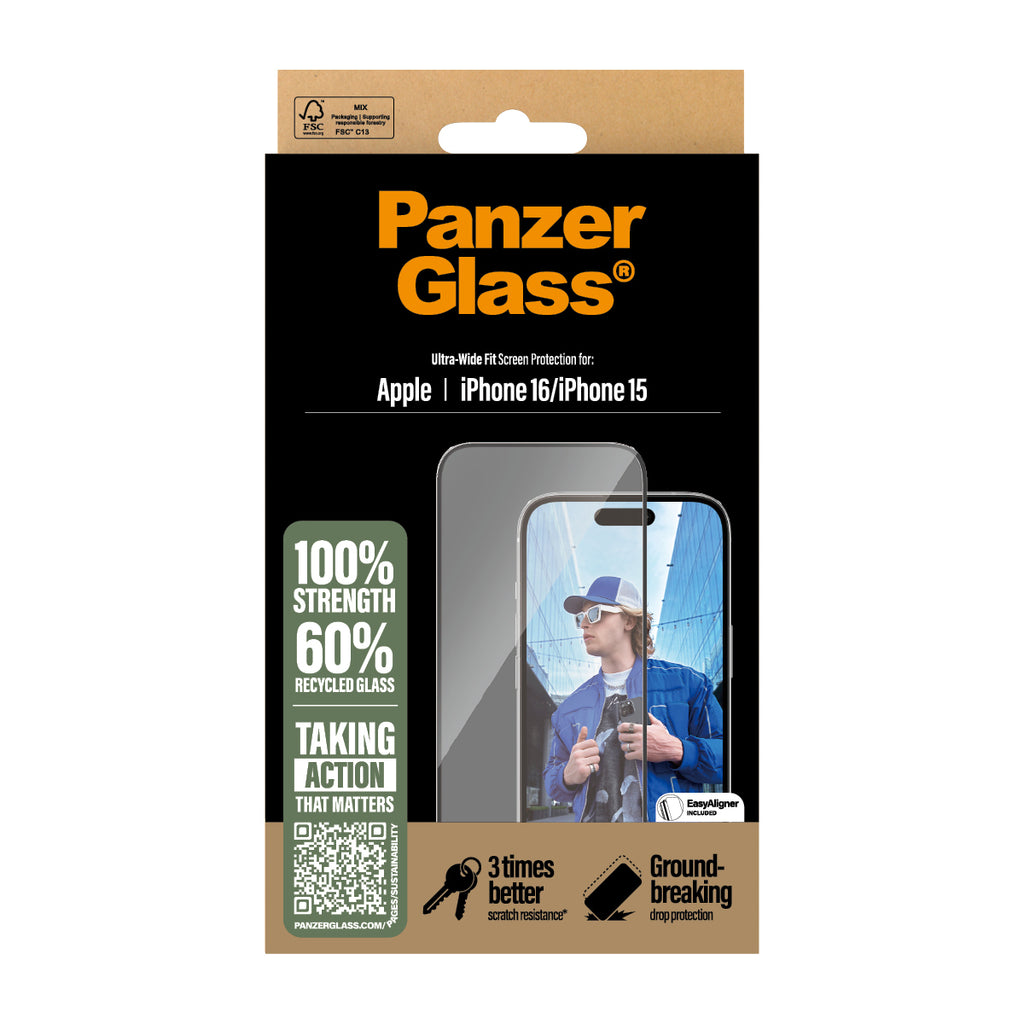 PanzerGlass ® Screen Protector iPhone 16 | 15 | Ultra-Wide Fit Protection d'écran transparent Apple 1 pièce(s)