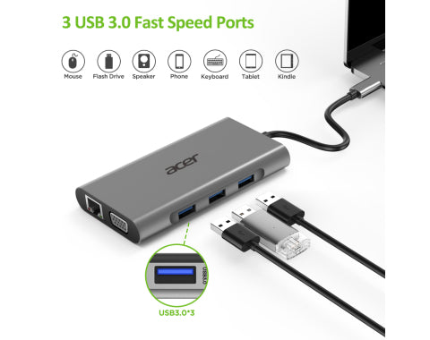 Acer HP.DSCAB.002 station d'accueil USB 3.2 Gen 1 (3.1 Gen 1) Type-C Argent