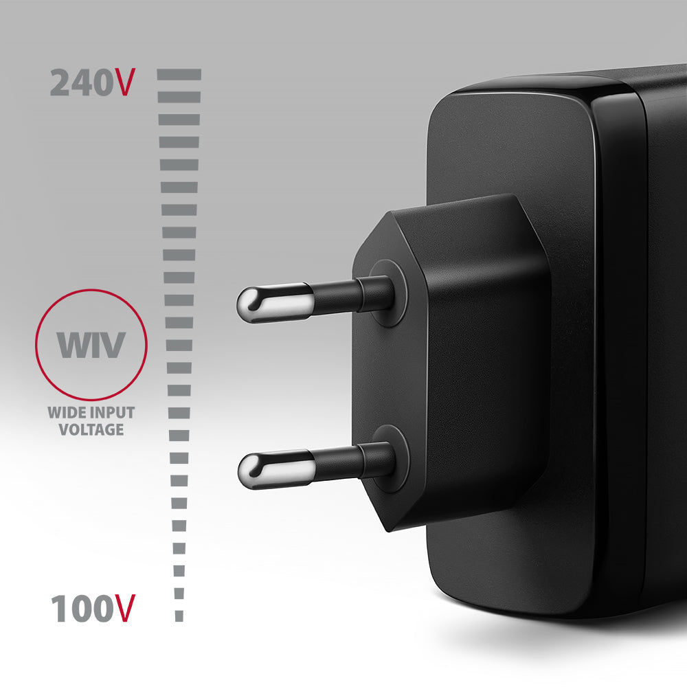 Axagon ACU-DPQ100 chargeur d'appareils mobiles Ordinateur portable, Téléphone portable, Netbook, Ordinateur portable, Smartphone, Smartwatch, Tablette, Universel Noir Secteur Charge rapide Intérieure