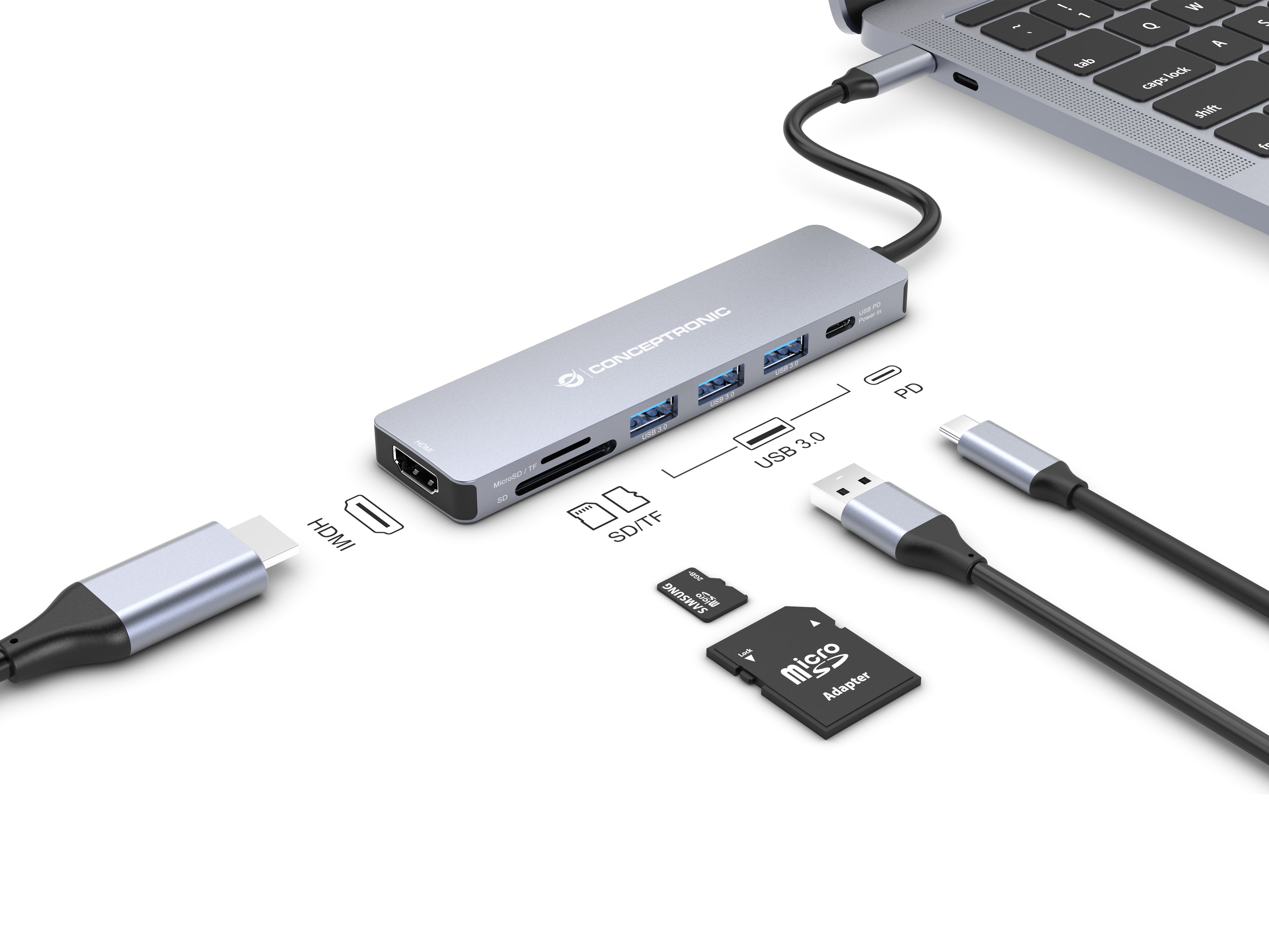 Conceptronic DONN19G station d'accueil Avec fil USB 3.2 Gen 1 (3.1 Gen 1) Type-C Gris