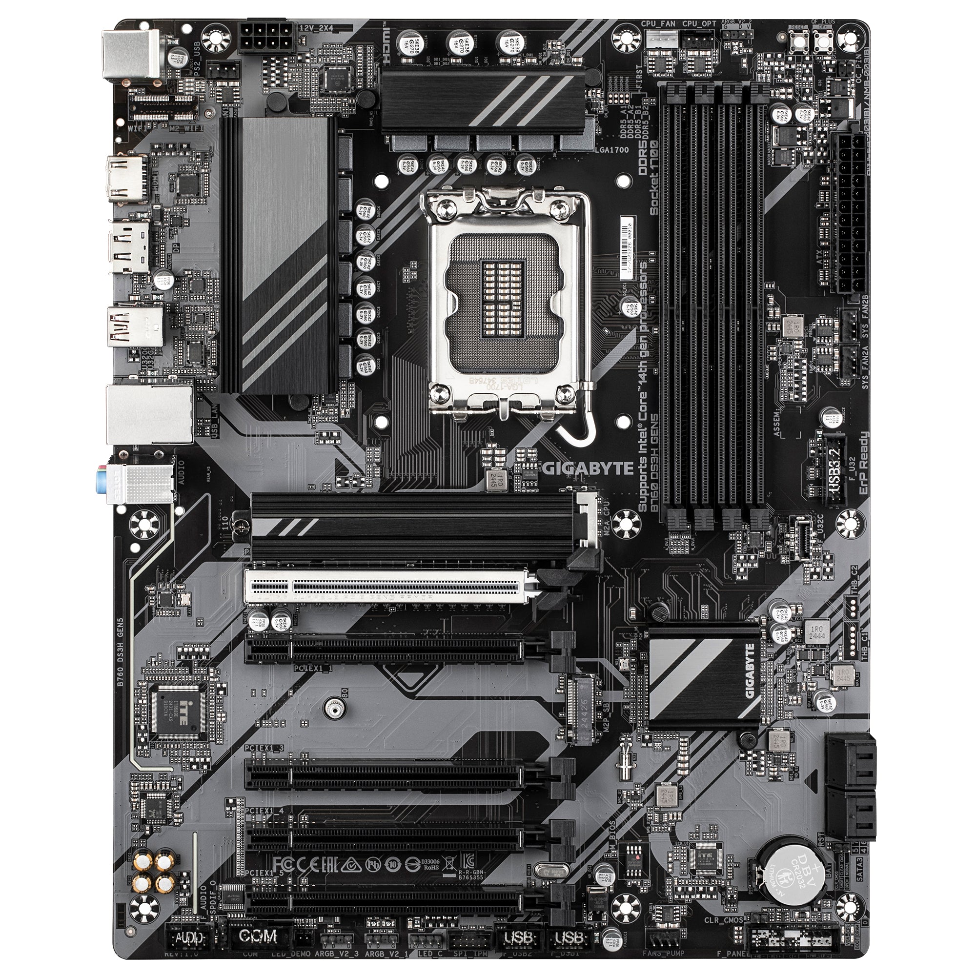 GIGABYTE B760 DS3H GEN5 Carte Mère – Compatible avec les processeurs Intel Core 14e génération, VRM numérique 8+2+1 phases, jusqu’à 5600 MHz DDR5, 2 x M.2 PCIe 4.0, LAN 1 GbE, USB 3.2 Gen 2x2