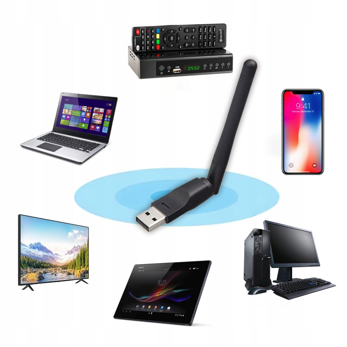 Carte réseau, adaptateur Wi-Fi USB, antenne Wi-Fi pour tuner et décodeur DVB-T2 HEVC Zenwire WD-1516