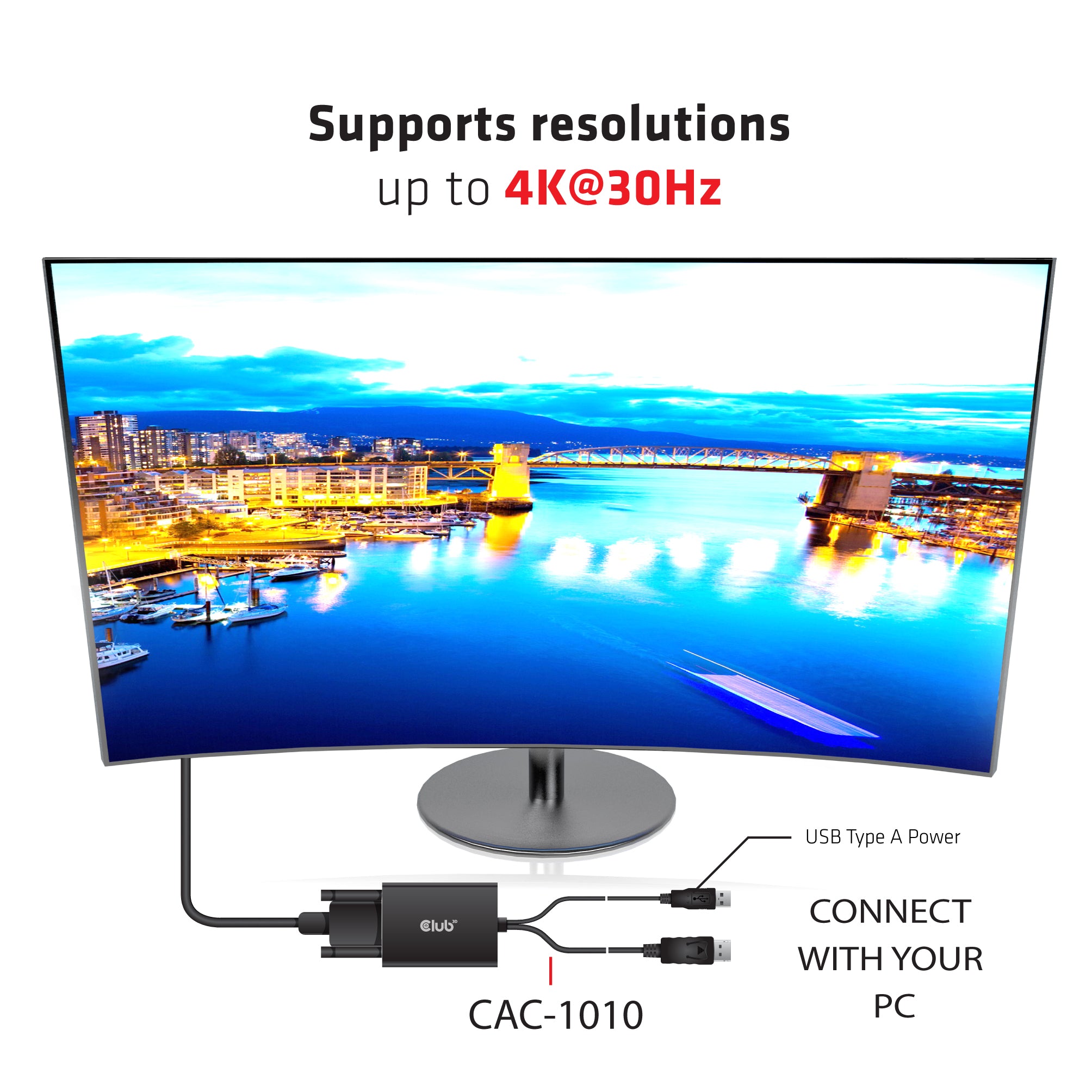 CLUB3D cac-1010 Displayport/usb DVI-I Daul link Noir, Blanc