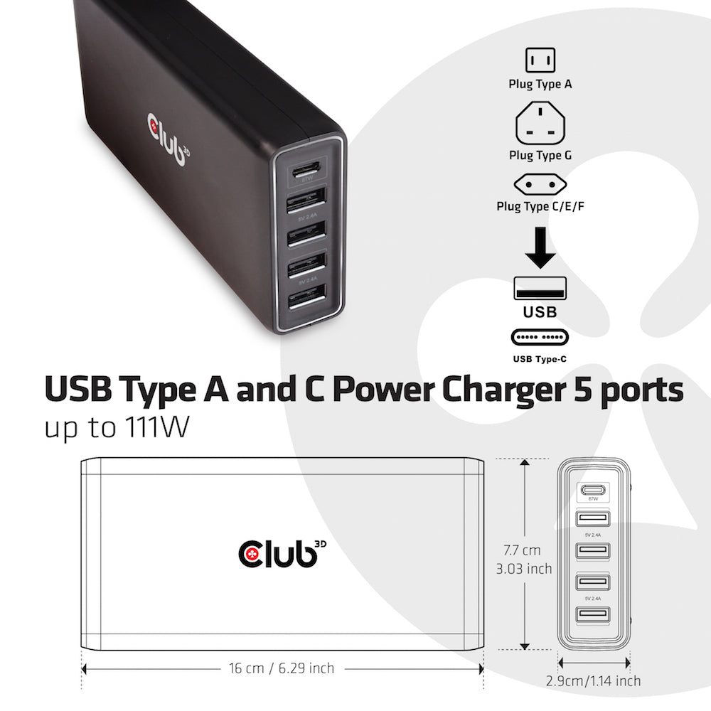 CLUB3D CAC-1903EU chargeur d'appareils mobiles Universel Noir Secteur Intérieure