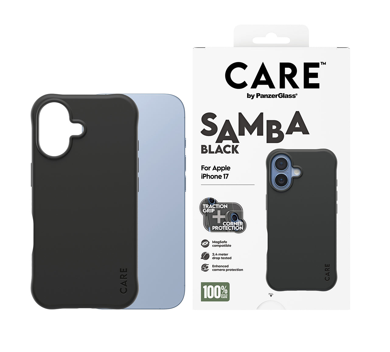 PanzerGlass CARE™ by ® Samba Case Black w. MagSafe iPhone 17 coque de protection pour téléphones portables Housse Noir