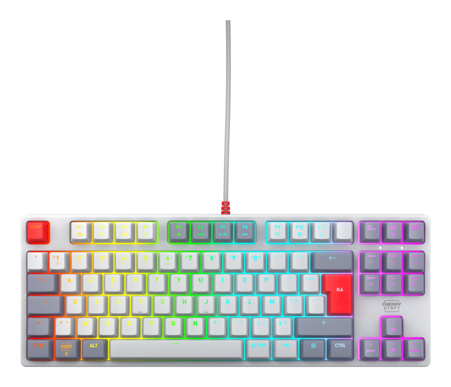 CHERRY CHERRY K4V2 TKL clavier Gaming USB AZERTY Français Gris, Gris clair, Rouge