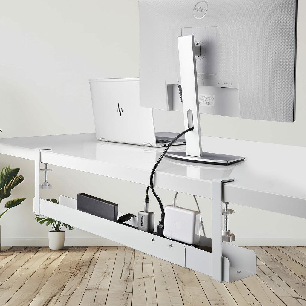 StarTech.com Goulotte Passe-Câble de Bureau Ajustable, Support Multiprise sans Perçage, Blanc