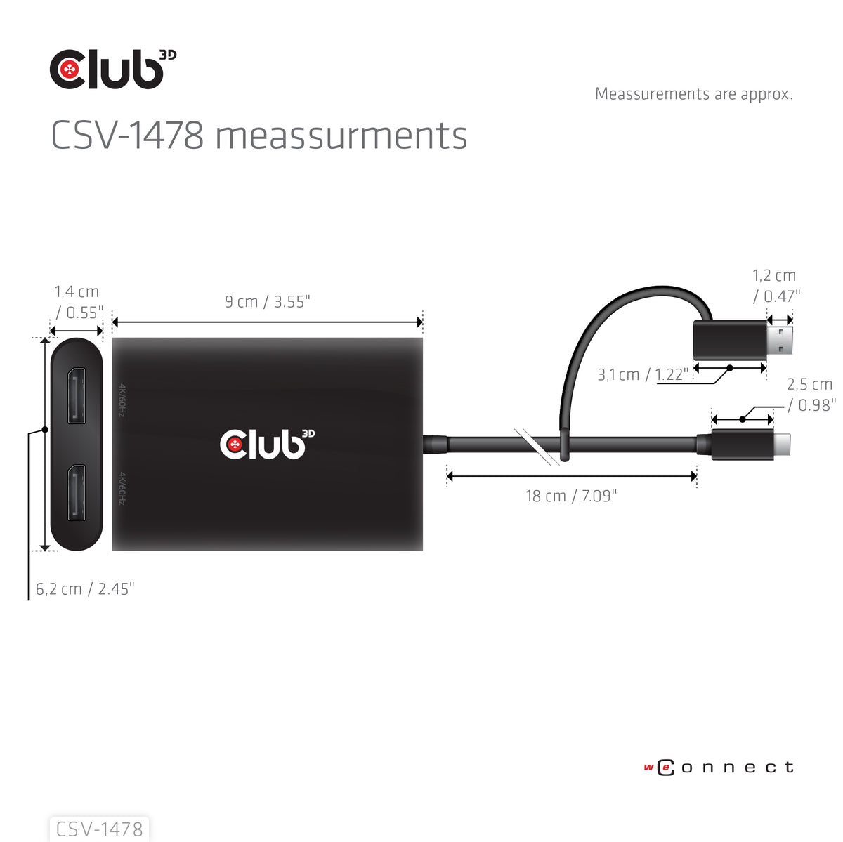 CLUB3D CSV-1478 Répartiteur Vidéo USB Type-C vers 2x DisplayPort 4K UHD