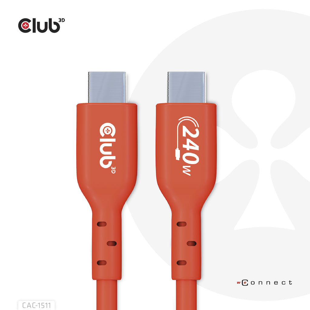 CLUB3D CAC-1511 Câble USB-C vers USB-C 2.0, 1 m, 240 W, 0,48 Gbit/s, Orange
