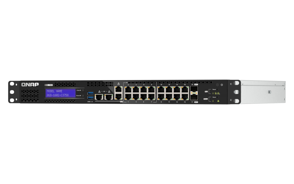 QNAP QGD-1602-C3758-16G Commutateur Réseau Géré L2 2.5G Ethernet, 16 Ports RJ-45, Noir et Gris
