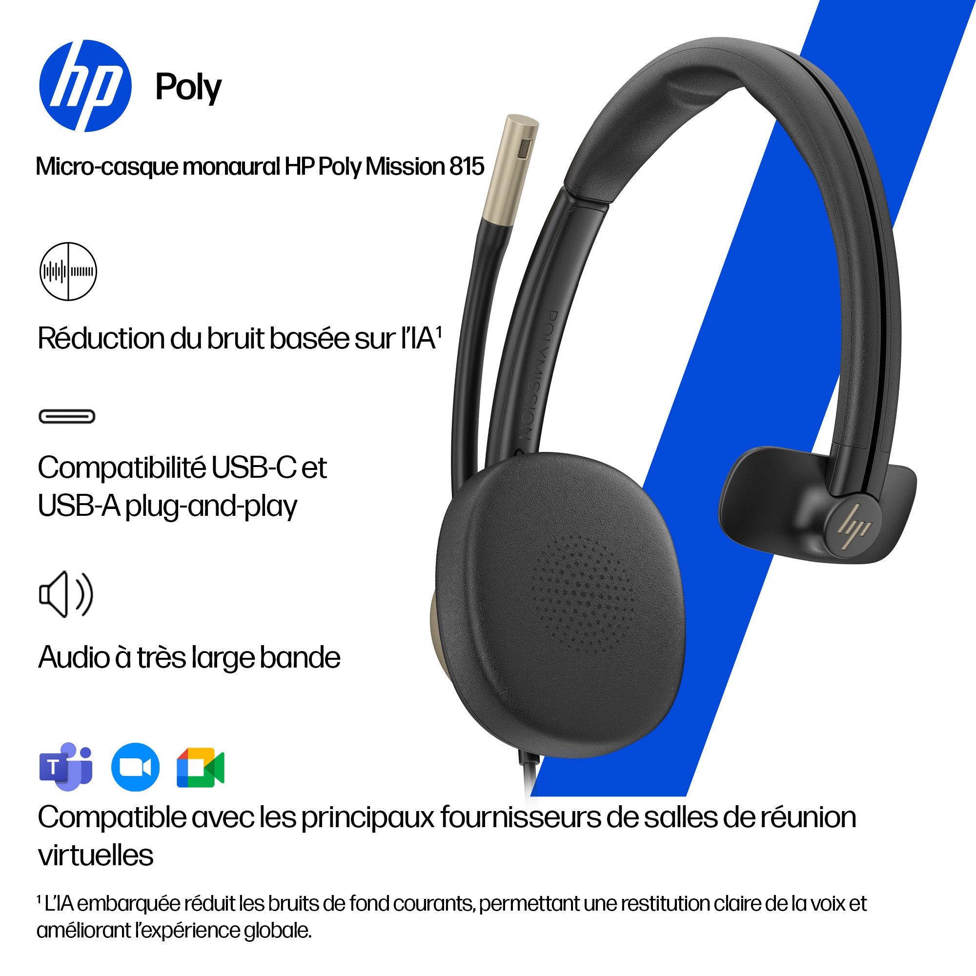 HP Poly Micro-casque filaire USB monaural Mission 815 (en vrac)