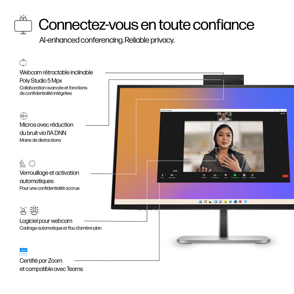 HP Series 5 Pro Écran pour visioconférence QHD USB-C 27 pouces - 527pm sans PVC