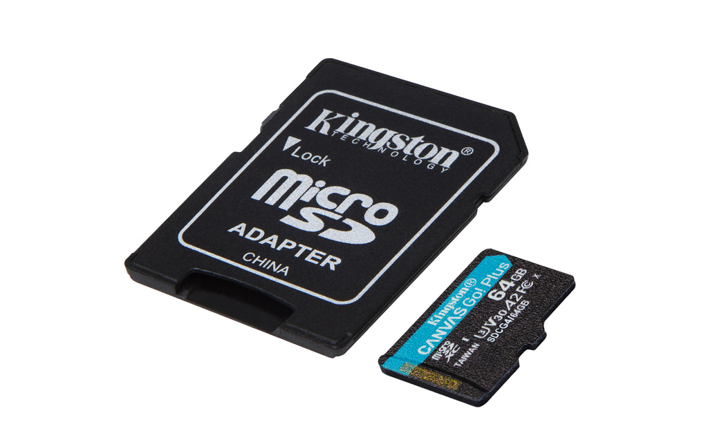 Kingston Technology Carte microSDXC Canvas Go Plus Gen4 200 Mo/s A2 U3 V30 64 Go + adaptateur