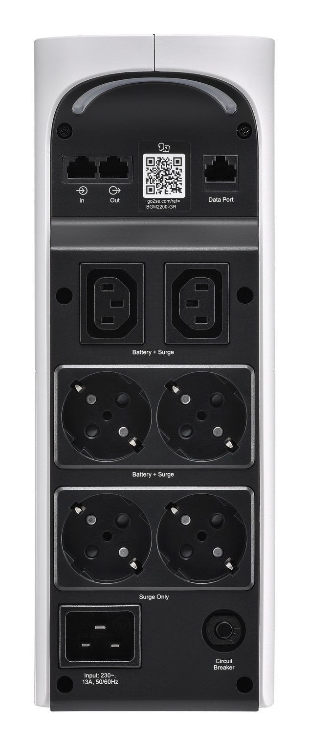 APC Back-UPS Pro for Gaming, 2200VA/1320W, Tower, 230V, 4x Schuko and 2x IEC C13 outlets, RGB Lights, Pure Sine Wave, Ar