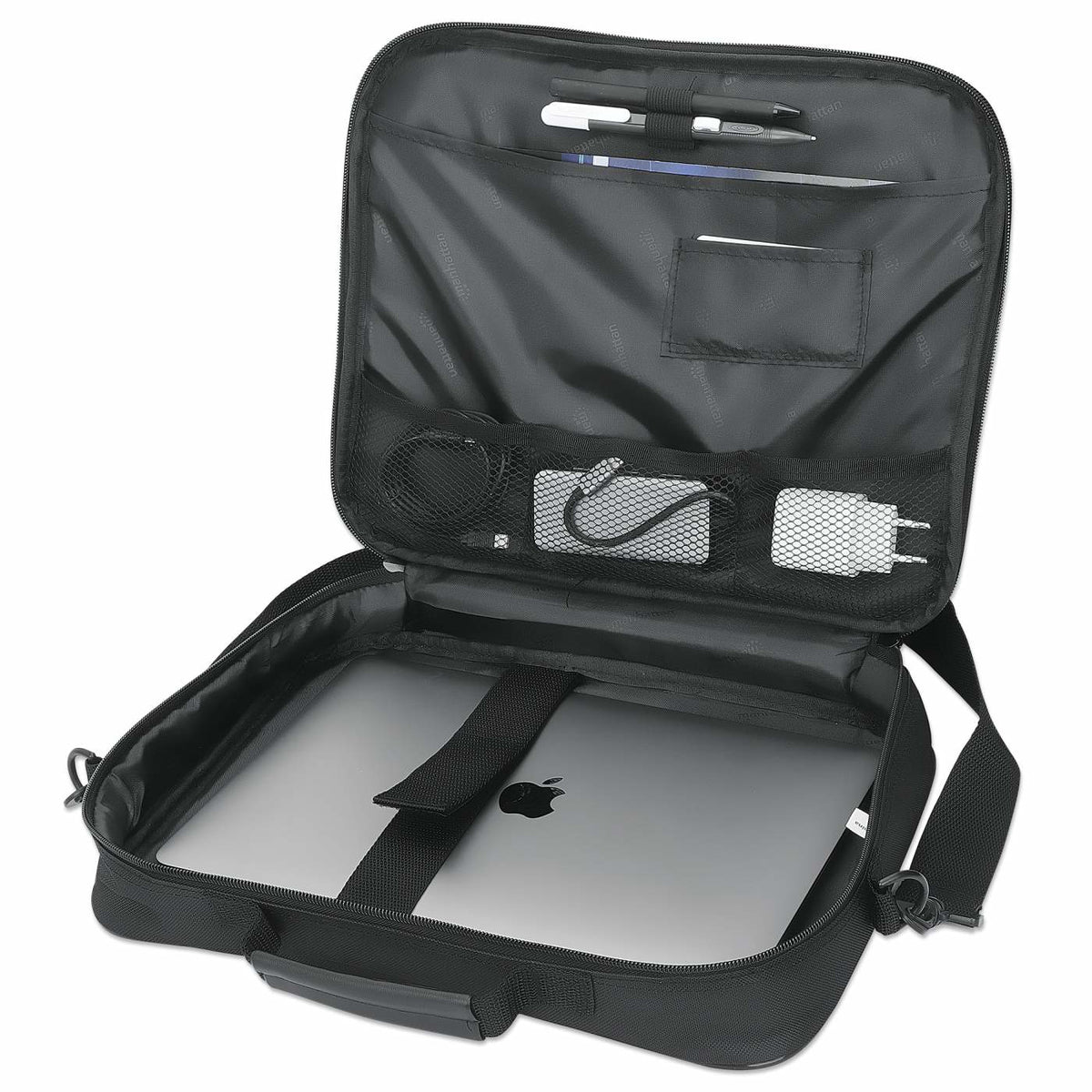Manhattan Sacoche PC Portable Cambridge 14,1" Noire, Design Clamshell, Poche Accessoires et Bandoulière Amovible