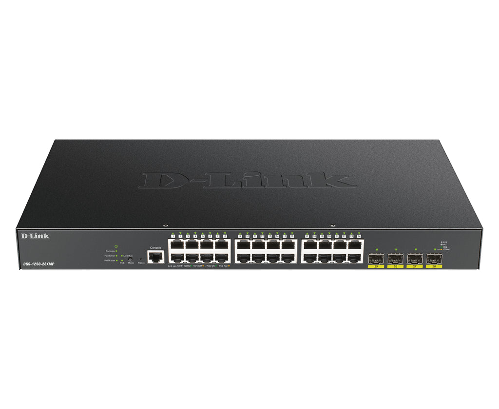 D-Link DGS-1250-28XMP Géré L3 Gigabit Ethernet (10/100/1000) Connexion Ethernet, supportant l'alimentation via ce port (PoE) Noir
