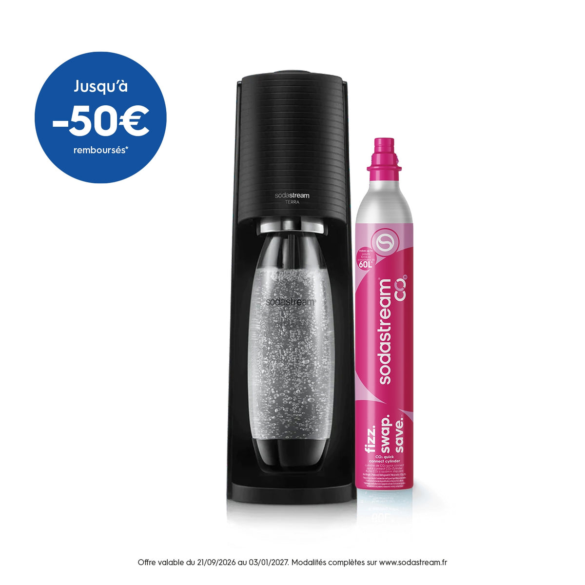 Sodastream Machine à eau pétillante TERRA + 1 bouteille 1L noire
