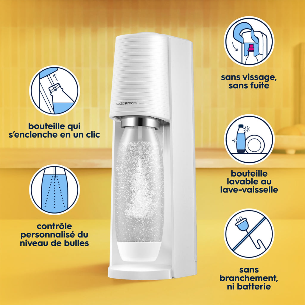 Sodastream Machine à eau pétillante TERRA + 1 bouteille 1L blanche