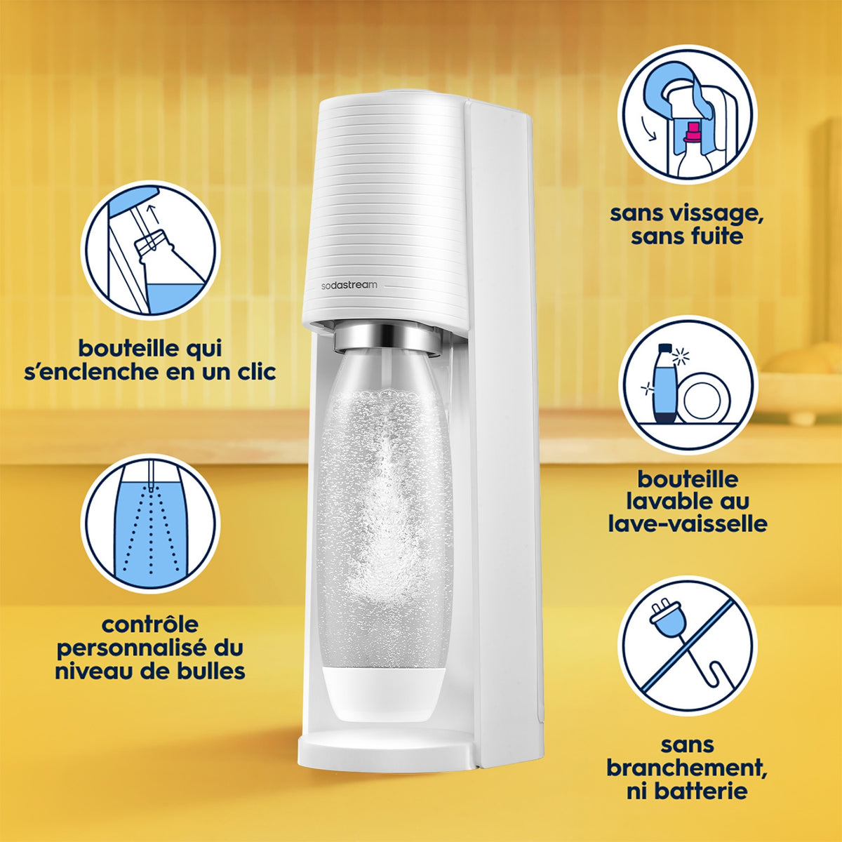 Sodastream Machine à eau pétillante TERRA + 1 bouteille 1L blanche