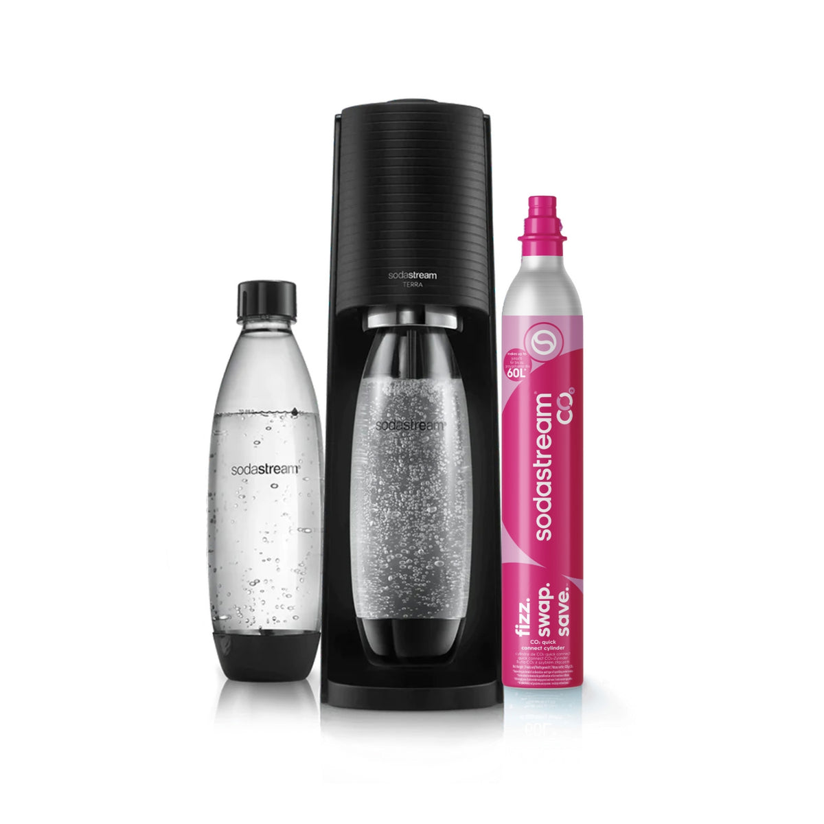 Sodastream Machine à eau pétillante TERRA + 2 bouteilles 1L noire