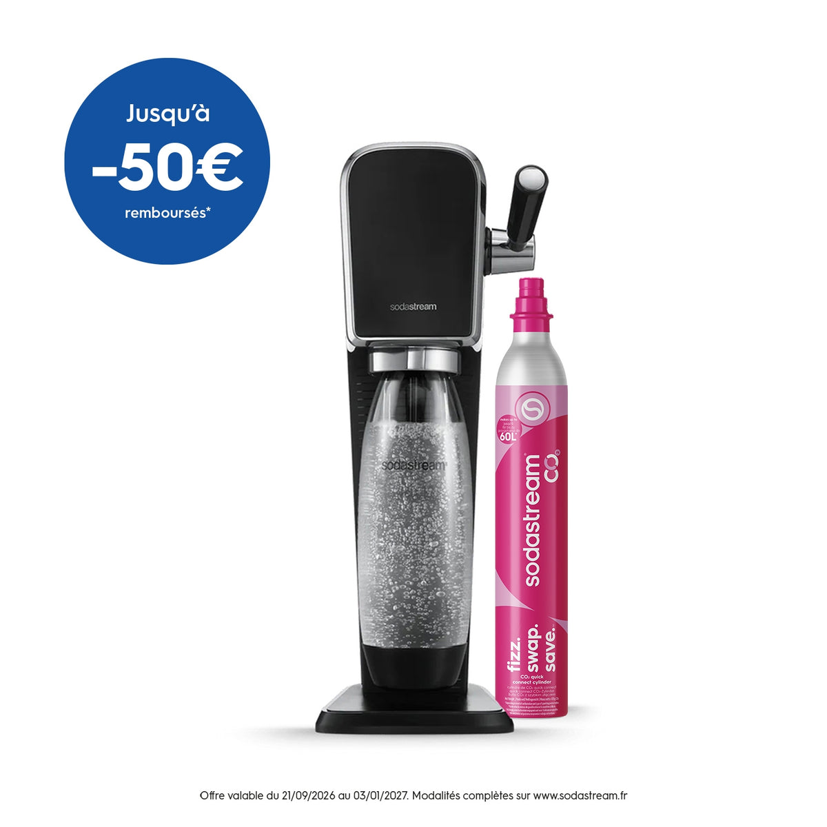 Sodastream Machine à eau pétillante ART + 1 bouteille 1L noire