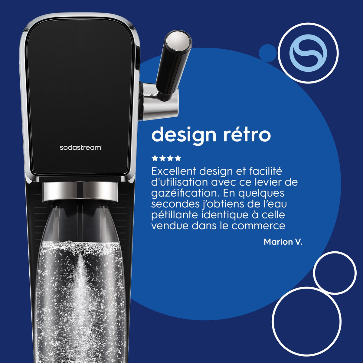 Sodastream Machine à eau pétillante ART + 1 bouteille 1L noire