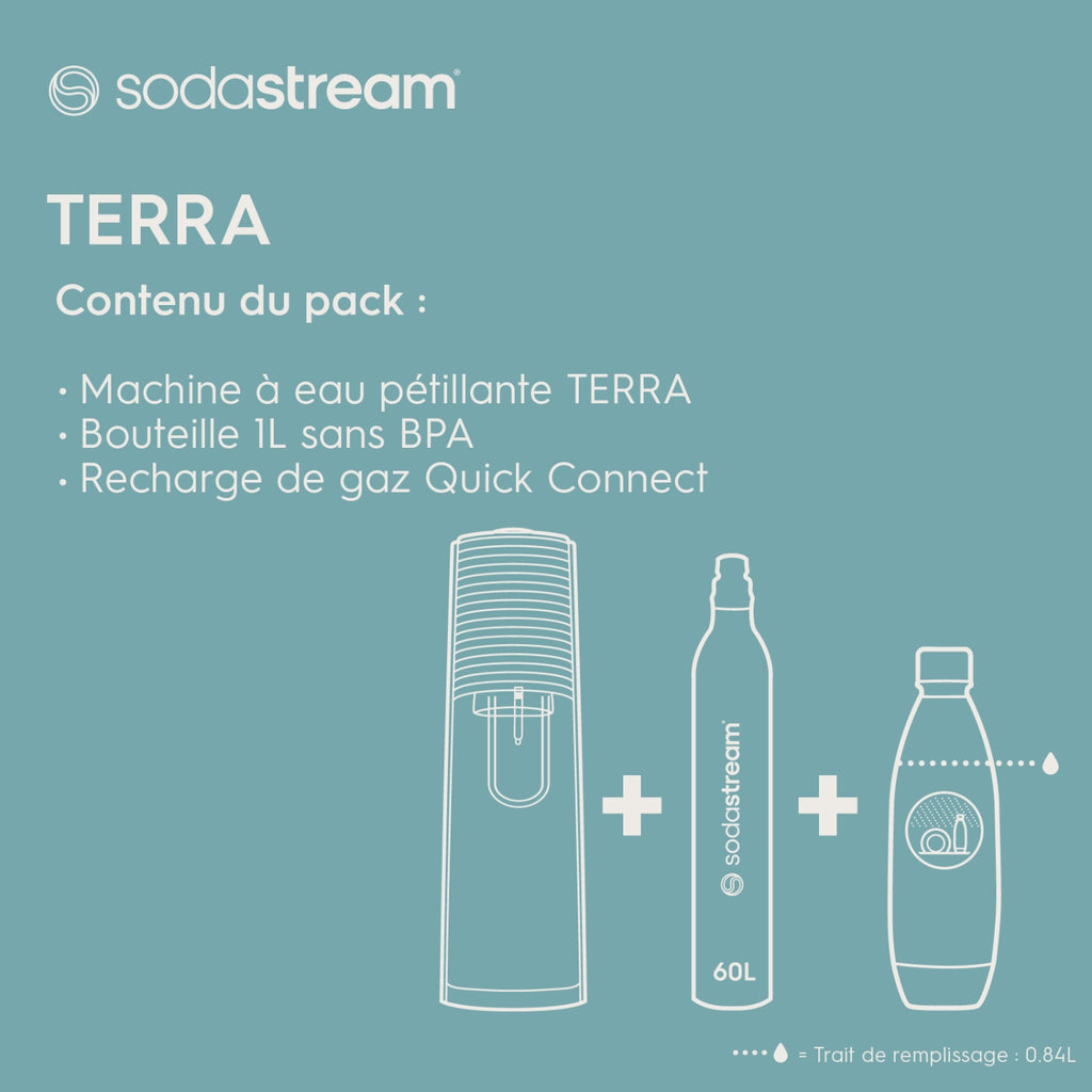 Sodastream Machine à eau pétillante Terra France avec 1 bouteille fuse 1L blanc