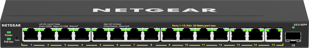 NETGEAR GS316EPP Géré Gigabit Ethernet (10/100/1000) Connexion Ethernet, supportant l'alimentation via ce port (PoE) Noi