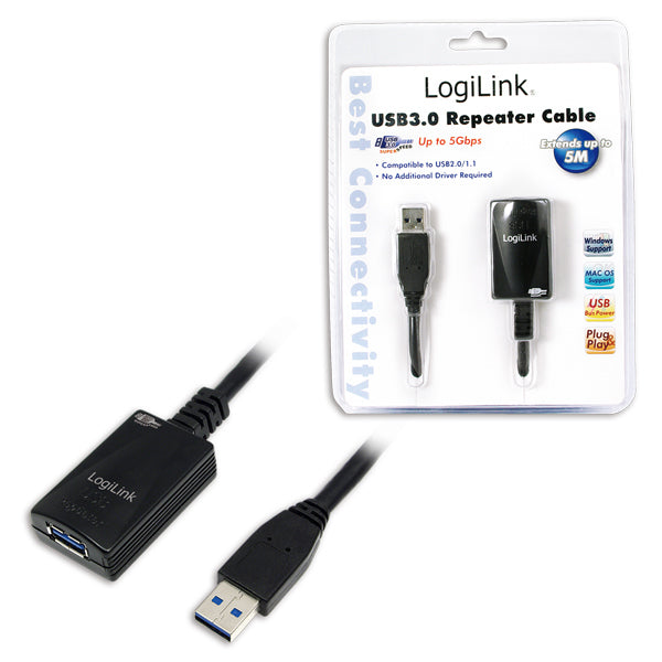 LogiLink 5.0m USB 3.0 M/F câble USB USB 3.2 Gen 1 (3.1 Gen 1) 5 m USB A 5 Gbit/s Noir