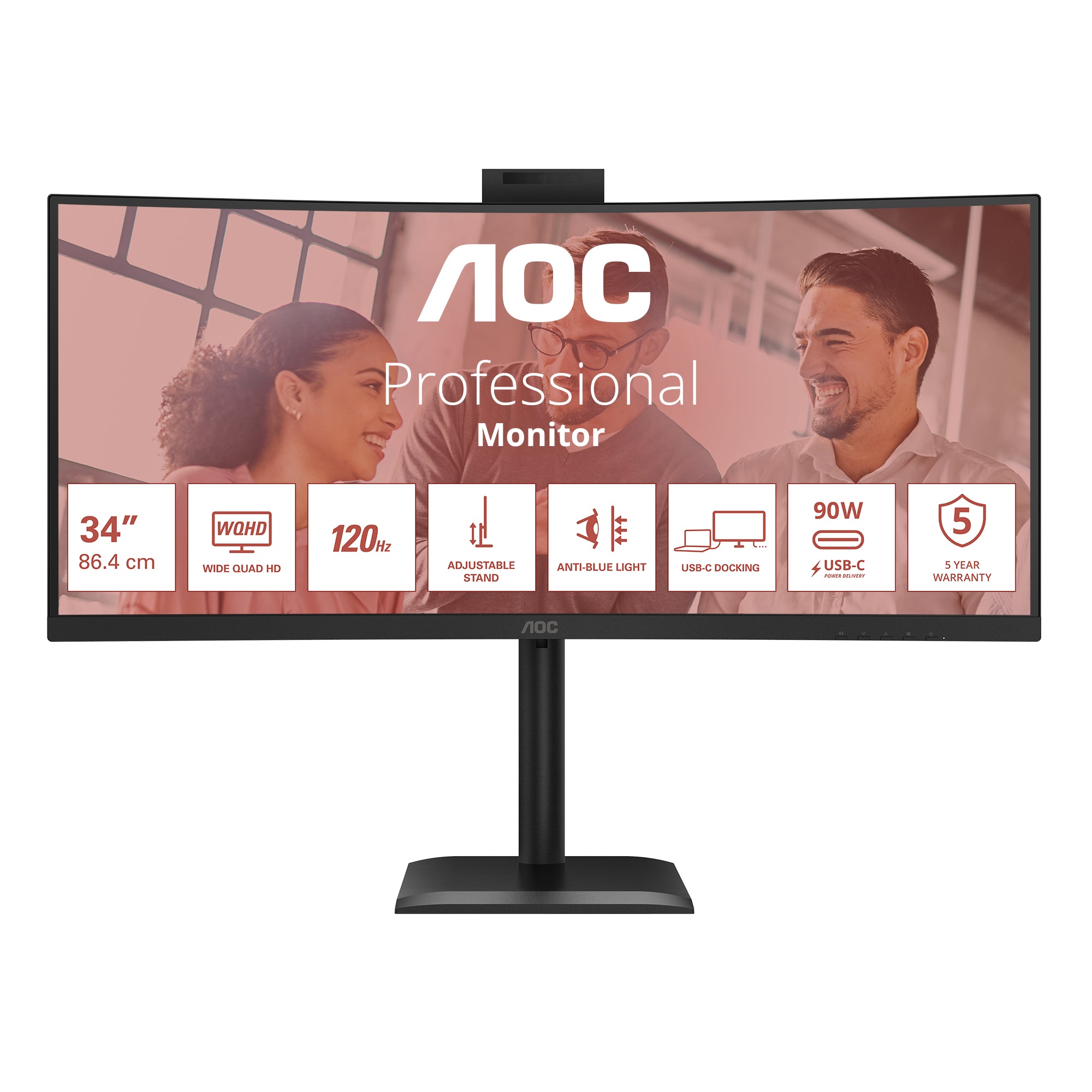 AOC CU34E4CW/75 écran plat de PC 86,4 cm (34") 3440 x 1440 pixels Noir