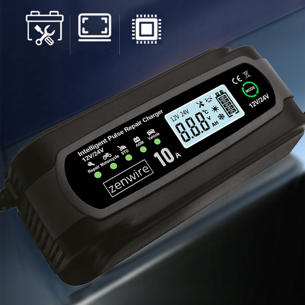 Chargeur-redresseur de batterie de voiture avec fonction de réparation 12 V, 24 V, 10 A Zenwire JMD-10