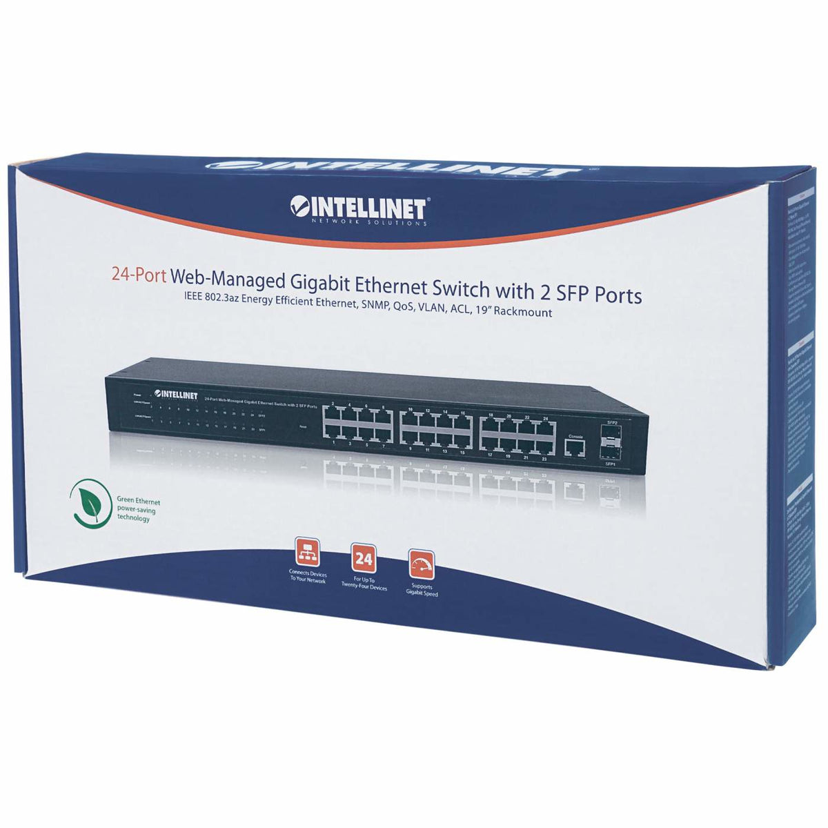Intellinet Commutateur Réseau Gigabit Web-Smart 24 ports RJ45 et 4 ports SFP, Rack 19"