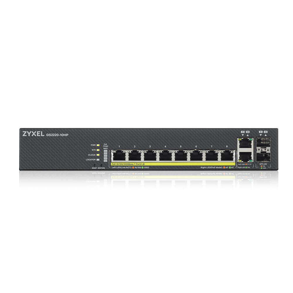 Zyxel GS2220-10HP-EU0101F Commutateur Réseau Géré L2 Gigabit Ethernet PoE Noir