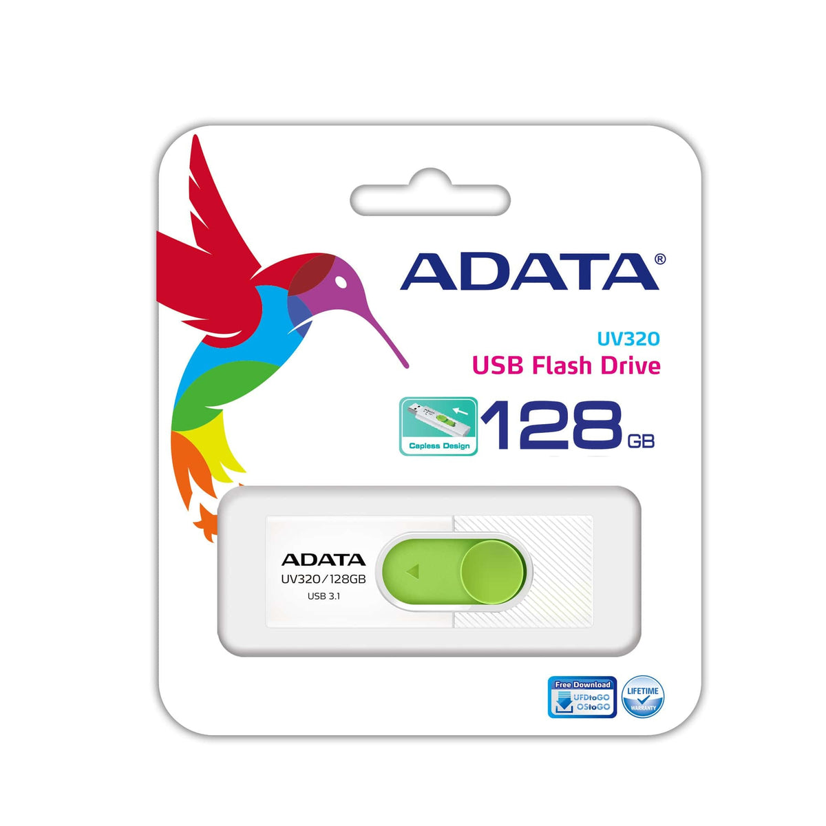 ADATA UV320 lecteur USB flash 128 Go USB Type-A 3.2 Gen 1 (3.1 Gen 1) Vert, Blanc - vue 3