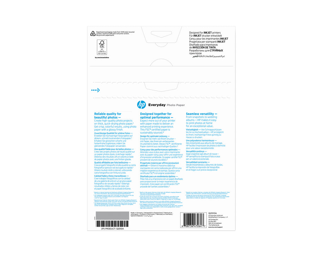 HP Papier photo Everyday, brillant, 200 g/m2, A4 (210 x 297 mm), 100 feuilles