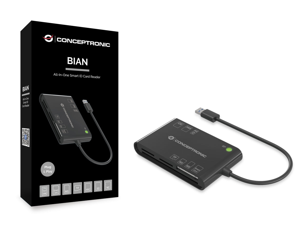 Conceptronic BIAN01B Lecteur de Cartes à Puce USB 3.2 Gen 1, Noir
